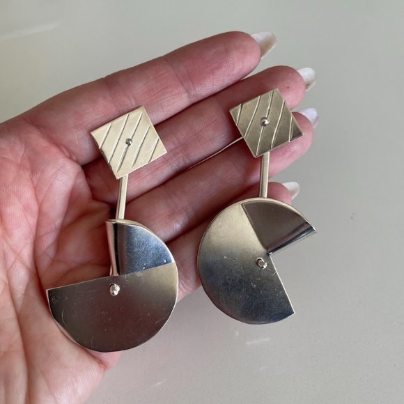 Modernist Dangle Earrings Vintage Mexican Handmade - Picture 4 of 4